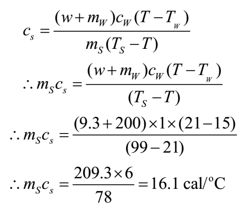 Use of calorimeter to fnd specific heat of substance (solid or liquid)